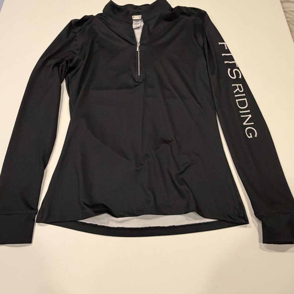 FITS Riding Womens Black Quarter Zip Long Sleeve Equestrian Sun Shirt Medium